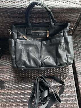 The Honest Co. Black Faux Leather Diaper Bag Tote with Removable Straps